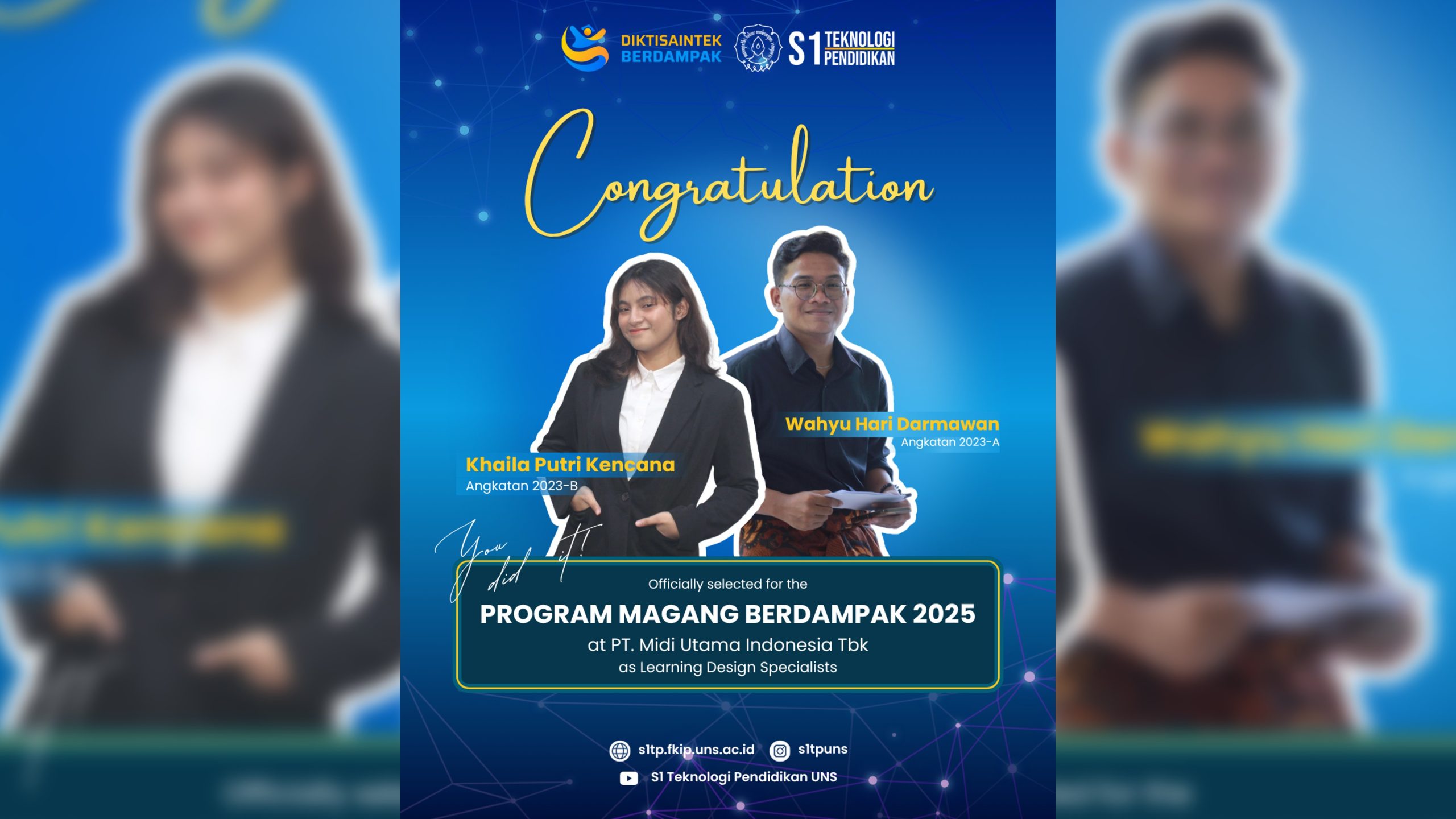 Dua Mahasiswa S1 Teknologi Pendidikan FKIP UNS Lolos Program Magang Berdampak 2025 di PT. Midi Utama Indonesia Tbk